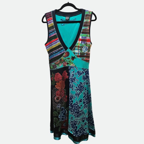 Desigual Dresses & Skirts - Desigual Women's Patchwork Floral Sleeveless V Neck Midi Dress Size L Boho Art